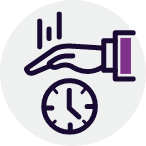 Hand & clock icon in color.